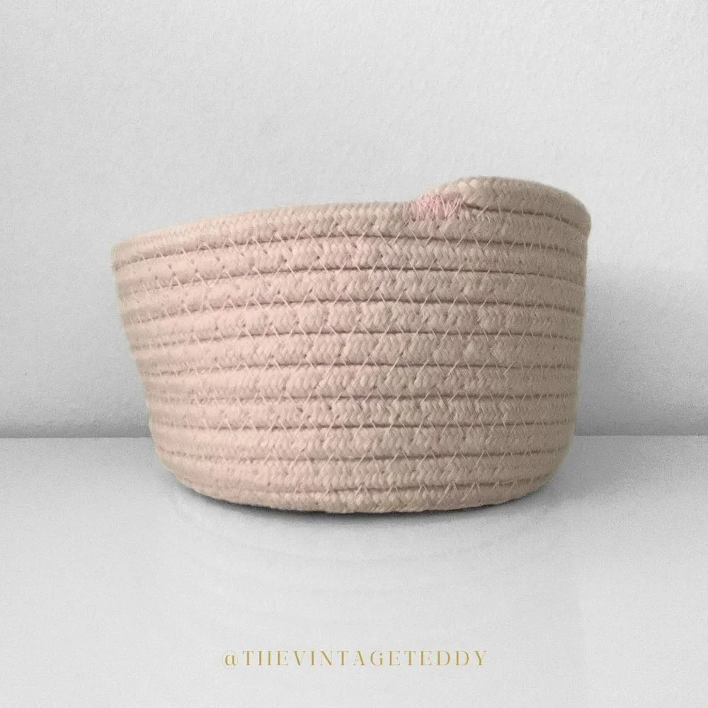 NWT Woven Fabric Rope Basket Storage Organizer Baby Nursery Kids Cute Pink Piggy